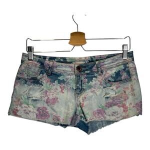 Y2K Womens Floral Denim Micro Mini Shorts Distressed Low Rise Cheeky Festival 5